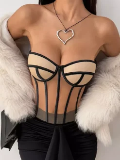 Corset Tops Tops Nude Sexy Sleeveless Strapless Slim Fit Lace-up