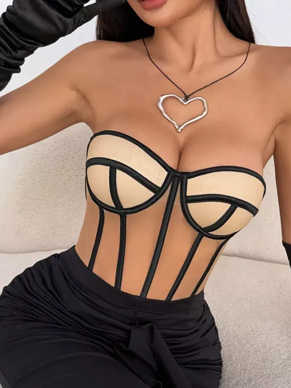 Corset Tops Tops Nude Sexy Sleeveless Strapless Slim Fit Lace-up