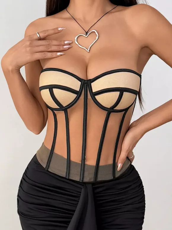Corset Tops Tops Nude Sexy Sleeveless Strapless Slim Fit Lace-up
