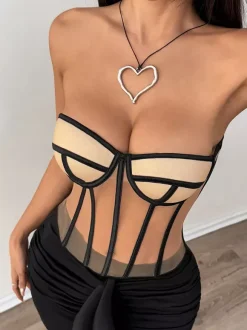 Corset Tops Tops Nude Sexy Sleeveless Strapless Slim Fit Lace-up
