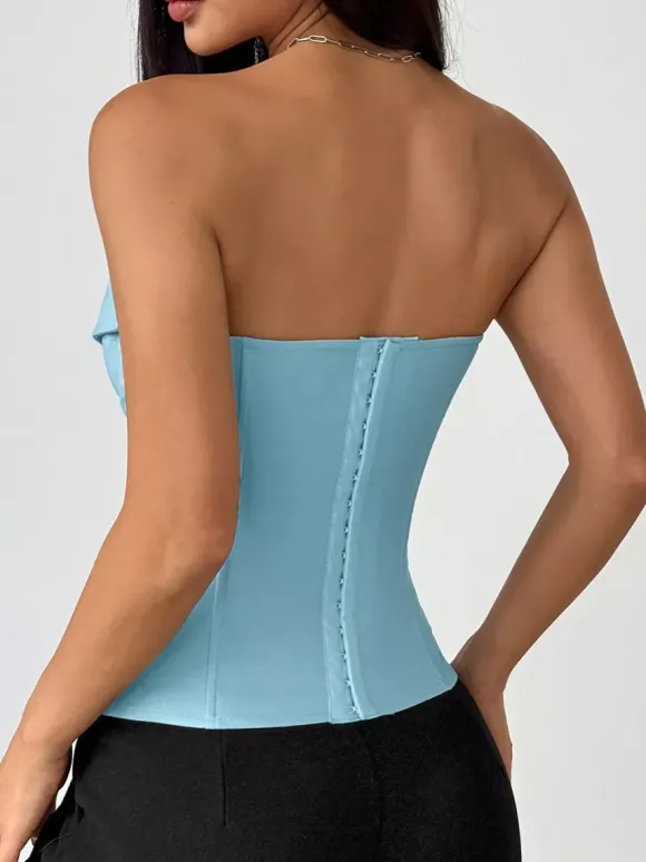 Corset Tops White Sexy Sleeveless Gray Strapless Blazer-Style With Striped Tie