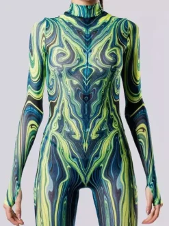 Costumes Catsuits & Zentai Costumes Neon Bodysuit Halloween Cosplay Costume 3D Digital Printing Uv Glow Bodysuit Halloween Holiday Catsuits & Zentai