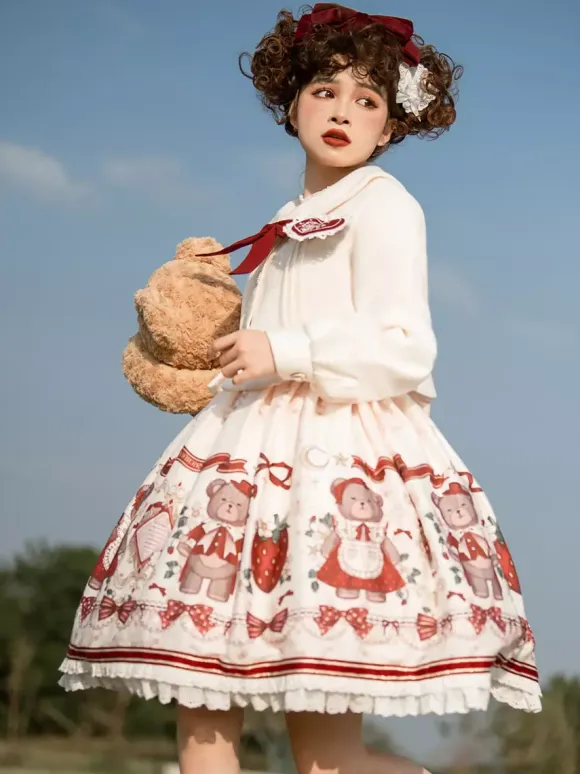 Costumes Lolita Specials Lolita Dresses Sweet Lolita Dress Polyester Sleeveless Bows Sweet Jumper Christmas Lolita Dress Ecru White Floral Print