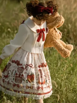 Costumes Lolita Specials Lolita Dresses Sweet Lolita Dress Polyester Sleeveless Bows Sweet Jumper Christmas Lolita Dress Ecru White Floral Print