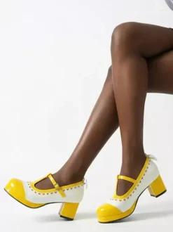 Costumes Lolita Mary Jane Shoes Orange Bows Round Toe Patent Leather Chunky Heel Lolita Pumps