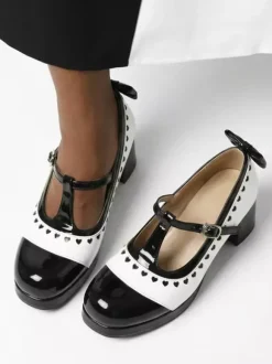 Costumes Lolita Mary Jane Shoes Orange Bows Round Toe Patent Leather Chunky Heel Lolita Pumps