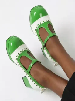 Costumes Lolita Mary Jane Shoes Orange Bows Round Toe Patent Leather Chunky Heel Lolita Pumps