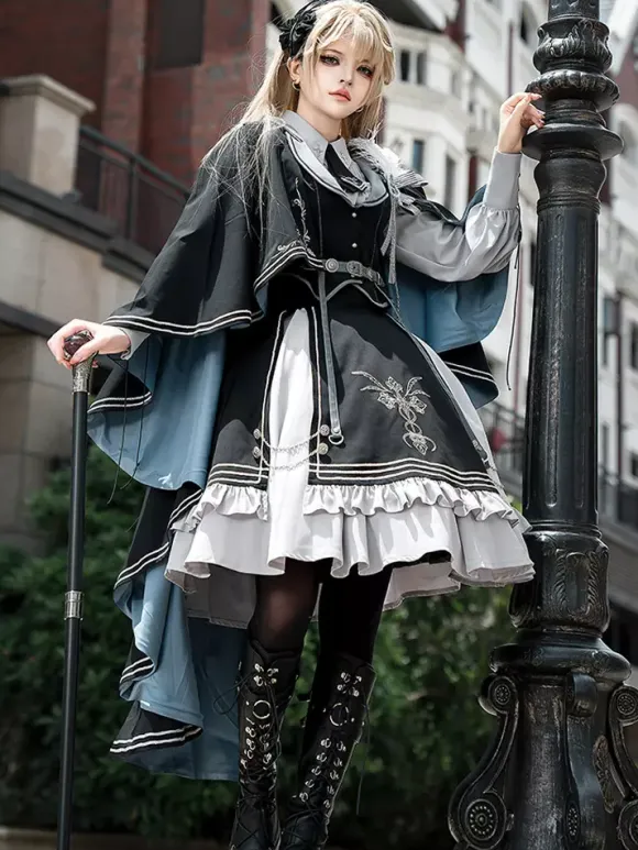 Costumes Military Uniform Lolita Army Cross Metal Details Feathers Black Black