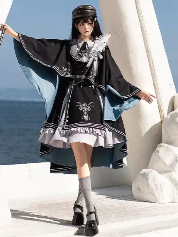 Costumes Military Uniform Lolita Army Cross Metal Details Feathers Black Black