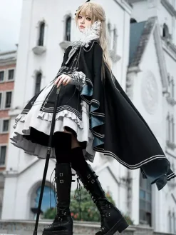 Costumes Military Uniform Lolita Army Cross Metal Details Feathers Black Black