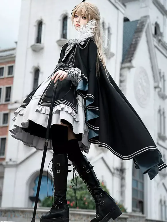 Costumes Military Uniform Lolita Army Cross Metal Details Feathers Black Black