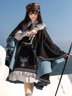 Costumes Military Uniform Lolita Army Cross Metal Details Feathers Black Black