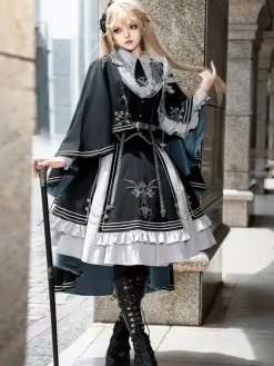 Costumes Military Uniform Lolita Army Cross Metal Details Feathers Black Black