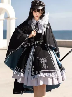 Costumes Military Uniform Lolita Army Cross Metal Details Feathers Black Black
