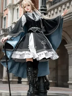 Costumes Military Uniform Lolita Army Cross Metal Details Feathers Black Black