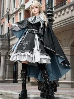 Costumes Military Uniform Lolita Army Cross Metal Details Feathers Black Black