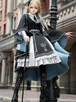 Costumes Military Uniform Lolita Army Cross Metal Details Feathers Black Black