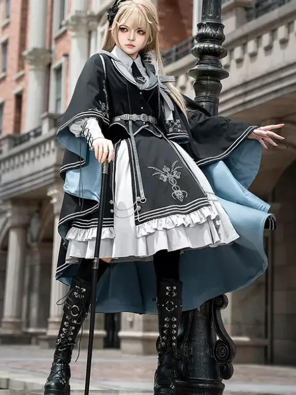 Costumes Military Uniform Lolita Army Cross Metal Details Feathers Black Black