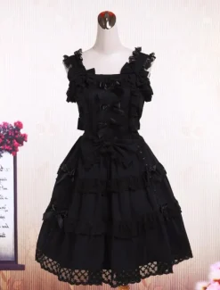 Cotton Black Sleeveless Gothic Lolita Dress