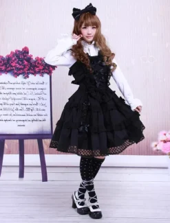 Cotton Black Sleeveless Gothic Lolita Dress