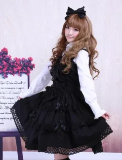 Cotton Black Sleeveless Gothic Lolita Dress