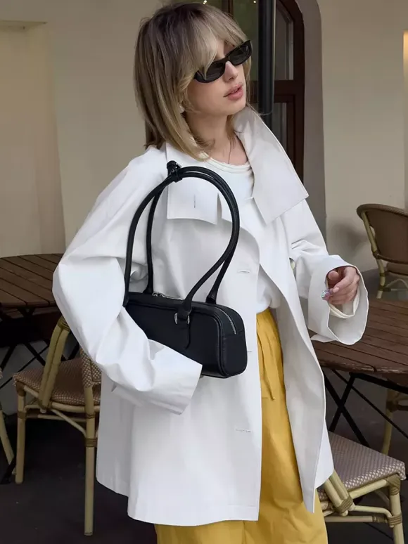 Cotton Blend Women's Trench Jacket - Minimalist Double Breasted Wide Sleeve Oversized Fit - Spring Casual Streetwear 2026