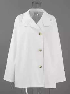 Cotton Blend Women's Trench Jacket - Minimalist Double Breasted Wide Sleeve Oversized Fit - Spring Casual Streetwear 2026