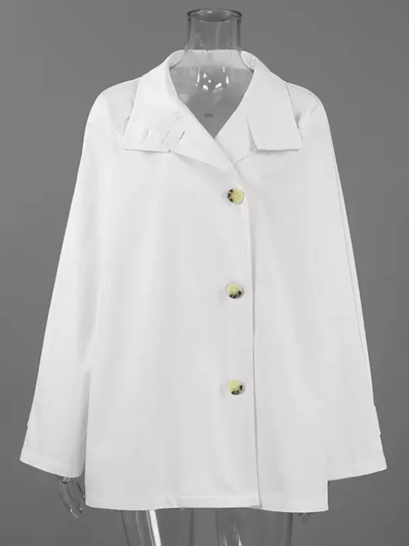 Cotton Blend Women's Trench Jacket - Minimalist Double Breasted Wide Sleeve Oversized Fit - Spring Casual Streetwear 2026