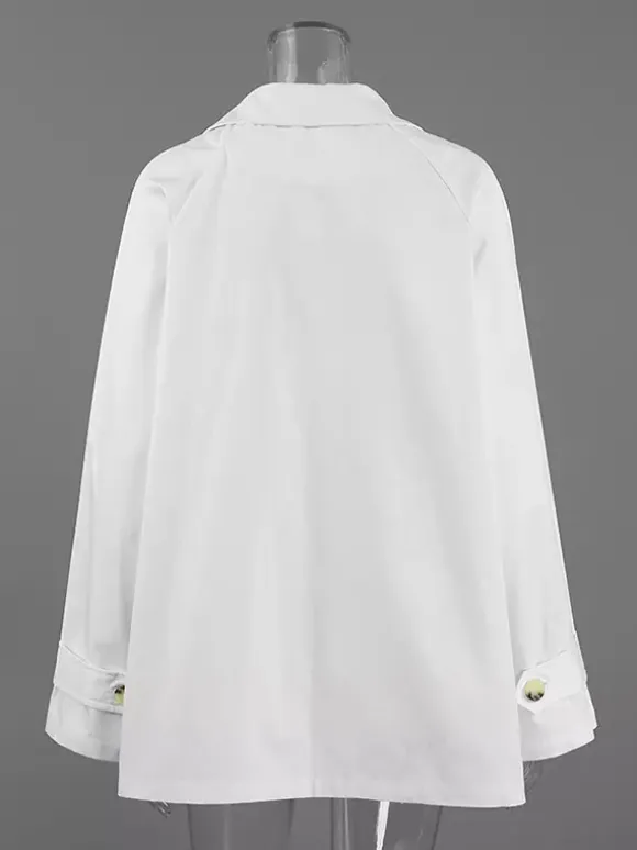 Cotton Blend Women's Trench Jacket - Minimalist Double Breasted Wide Sleeve Oversized Fit - Spring Casual Streetwear 2026