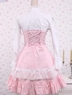 Cotton Pink And White Lace Classic Lolita Dress