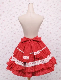 Cotton Red Lace Ruffles Bow Lolita Skirt