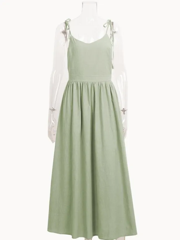 100% Cotton Backless Maxi Slip Dress for Women - Boho Tie Shoulder V Neck A-Line Sun Dress - Summer Beach Holiday 2026
