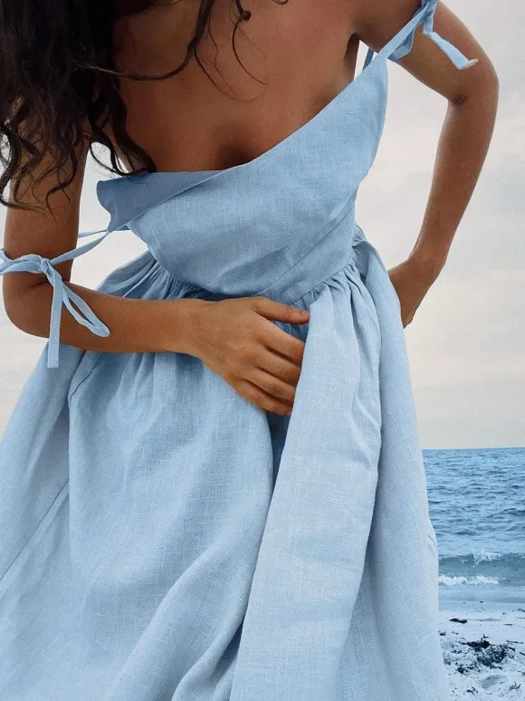 100% Cotton Backless Maxi Slip Dress for Women - Boho Tie Shoulder V Neck A-Line Sun Dress - Summer Beach Holiday 2026
