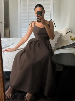 100% Cotton Backless Maxi Slip Dress for Women - Boho Tie Shoulder V Neck A-Line Sun Dress - Summer Beach Holiday 2026
