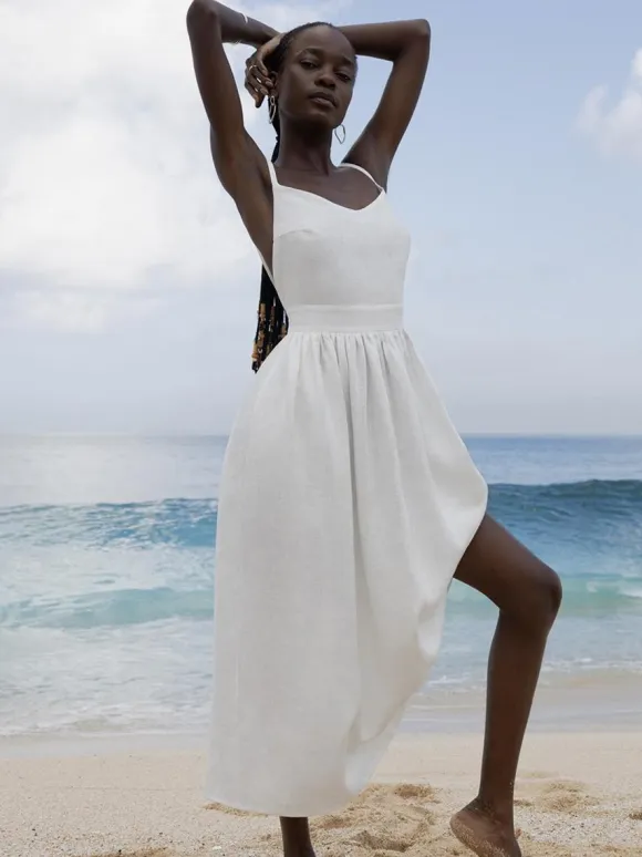 100% Cotton Backless Maxi Slip Dress for Women - Boho Tie Shoulder V Neck A-Line Sun Dress - Summer Beach Holiday 2026