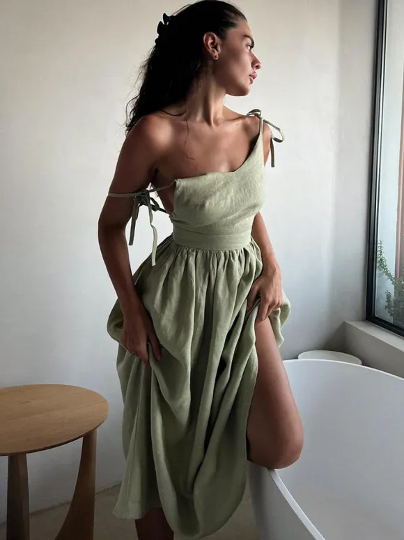 100% Cotton Backless Maxi Slip Dress for Women - Boho Tie Shoulder V Neck A-Line Sun Dress - Summer Beach Holiday 2026