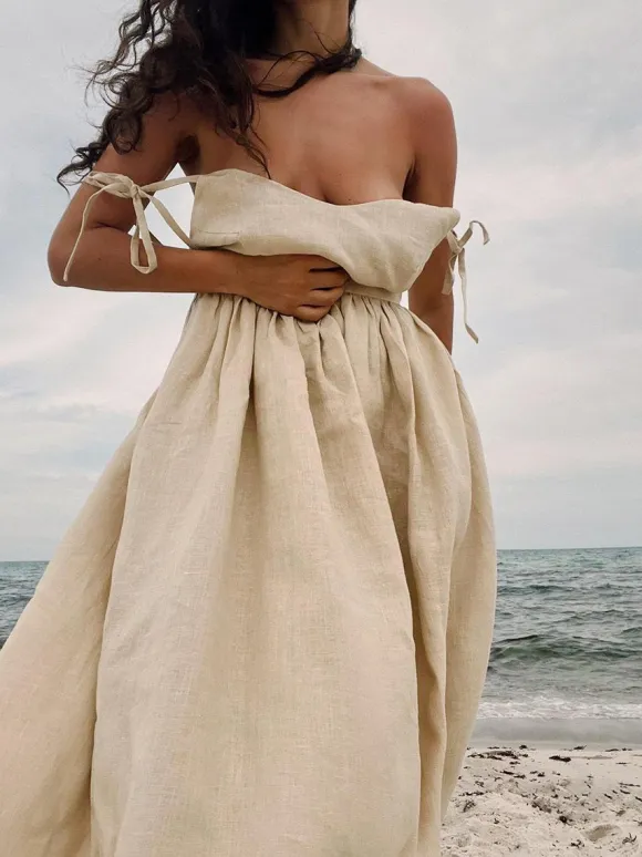 100% Cotton Backless Maxi Slip Dress for Women - Boho Tie Shoulder V Neck A-Line Sun Dress - Summer Beach Holiday 2026