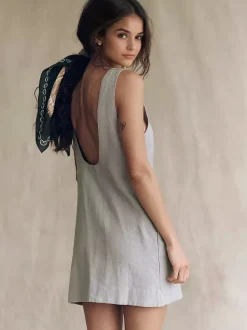 Cotton Mini Shift Dress for Women - Casual Scoop Neck Backless Sleeveless Tunic Shift Dress with Pockets - Summer Beach 2026