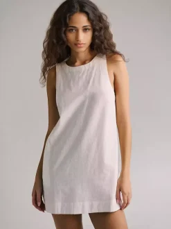 Cotton Mini Shift Dress for Women - Casual Scoop Neck Backless Sleeveless Tunic Shift Dress with Pockets - Summer Beach 2026