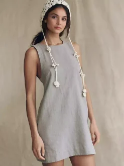 Cotton Mini Shift Dress for Women - Casual Scoop Neck Backless Sleeveless Tunic Shift Dress with Pockets - Summer Beach 2026