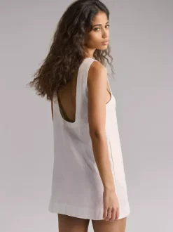 Cotton Mini Shift Dress for Women - Casual Scoop Neck Backless Sleeveless Tunic Shift Dress with Pockets - Summer Beach 2026