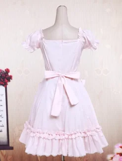 Cotton Pink Lace Short Sleeves Cosplay Lolita Dress