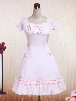 Cotton Pink Lace Short Sleeves Cosplay Lolita Dress