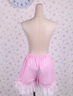 Cotton Pink Lolita Bloomers Shirring Lace Trim