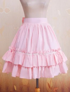Cotton Pink Ruffles & Bow Lolita Skirt