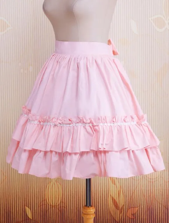 Cotton Pink Ruffles & Bow Lolita Skirt