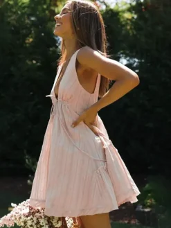 Cotton Sleeveless Babydoll Dress for Women - Boho V Neck Backless A-line Mini Sun Dress - Summer Beach Vacation 2026