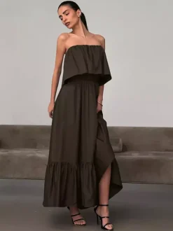 100% Cotton Strapless Women's Maxi Dress In Earth Tones - Sexy Tube Top Ruffle Sundress - Boho Beach Vacation Long Dress 2026