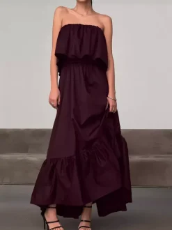 100% Cotton Strapless Women's Maxi Dress In Earth Tones - Sexy Tube Top Ruffle Sundress - Boho Beach Vacation Long Dress 2026
