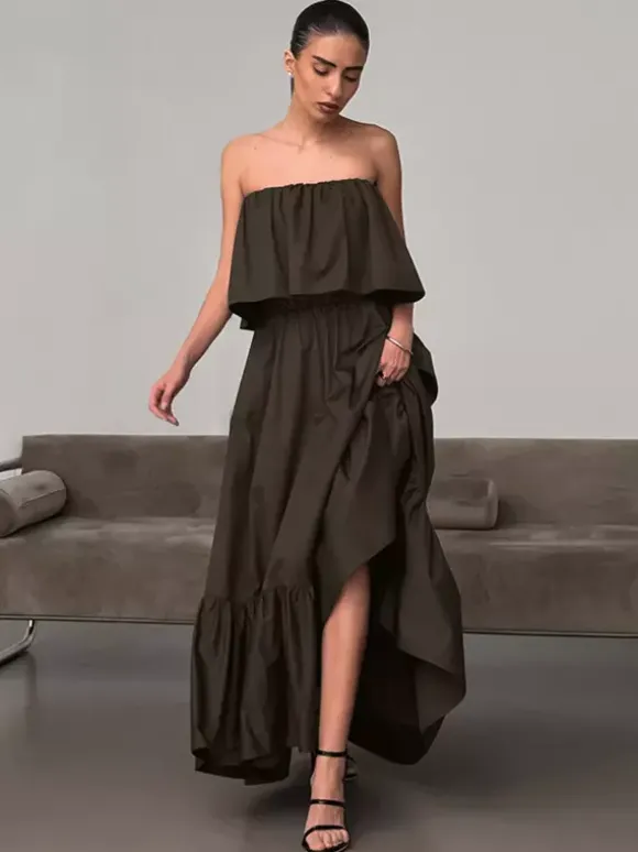 100% Cotton Strapless Women's Maxi Dress In Earth Tones - Sexy Tube Top Ruffle Sundress - Boho Beach Vacation Long Dress 2026
